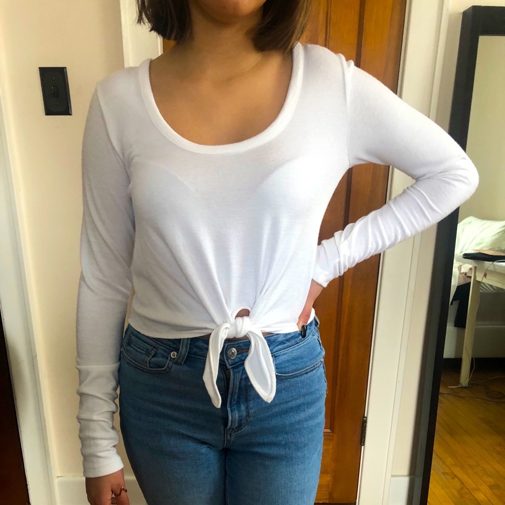 Ladies' White Crop Top Long Sleeve